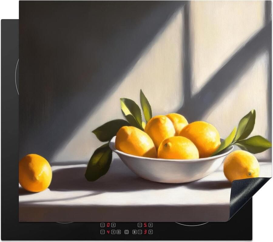 SnelShoppen Inductiebeschermer 60x52cm Keuken Decoratie Kookplaat Bescherming Antislip Mat Citroenen Stilleven Geel