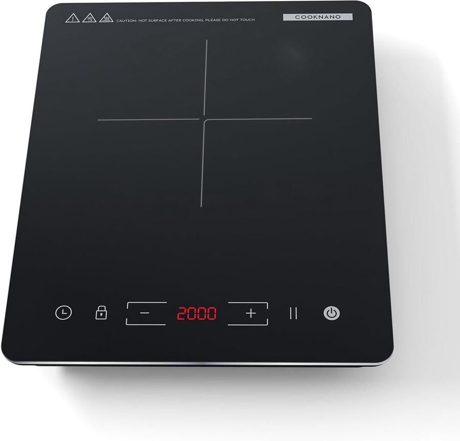 SnelShoppen Inductiekookplaat 1 Pits 2000W met 9 Instellingen en 28 cm Diameter Veilig Koken met Timer Panherkenning en Touch Display voor Keuken