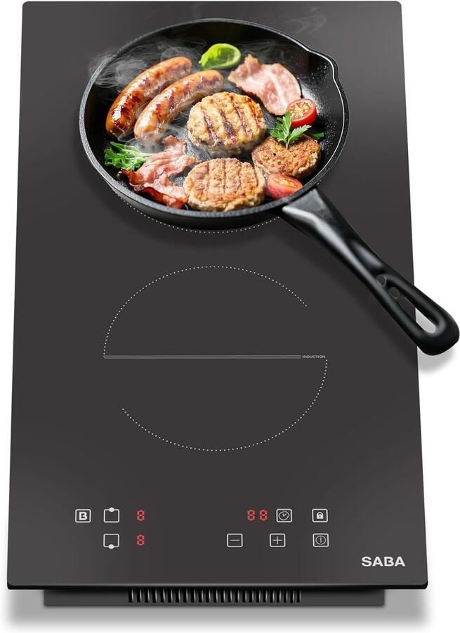 SnelShoppen Inductiekookplaat 2 Pits 30 cm Ingebouwd & Werkblad Boostfunctie Timer Veilige Slot 3500W Ideaal voor Keuken Feest Camping