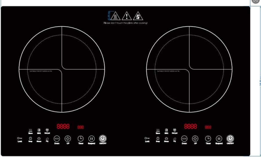 SnelShoppen Inductiekookplaat 2 Platen 220V 3600W met LED Sensor-Touch Ideaal voor Keuken Feest Camping en Koken