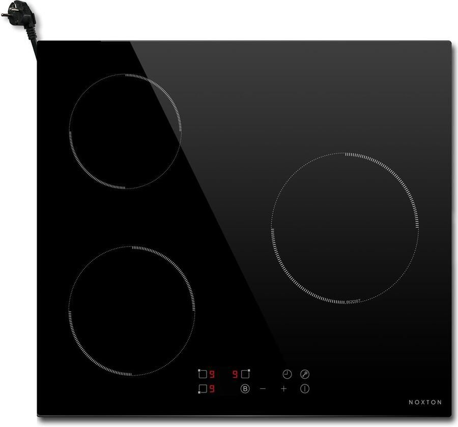 SnelShoppen Inductiekookplaat 3 kookzones 60 cm met Stekker Touch Control 1-90 Minuten Timer 9-Snelheden Kinderslot Automatisch Sluiten en Warm