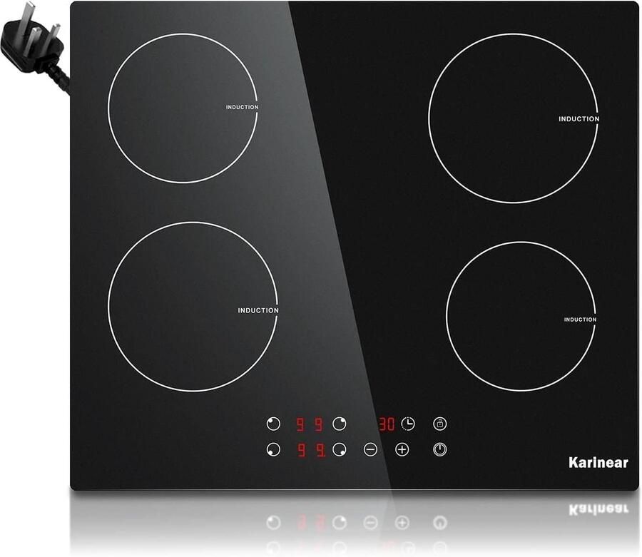 SnelShoppen Inductiekookplaat 4 Pits 60 cm Ingebouwd Touch Controls 9 Vermogensstanden 1-99 Minuten Timer Kindbeveiliging Automatische Uitscha