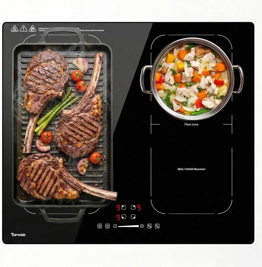 SnelShoppen Inductiekookplaat 60 cm 4 Platen met Flexzones Energiezuinige Kookplaat voor Keuken Modern Design Perfect voor Feesten en Gezinn