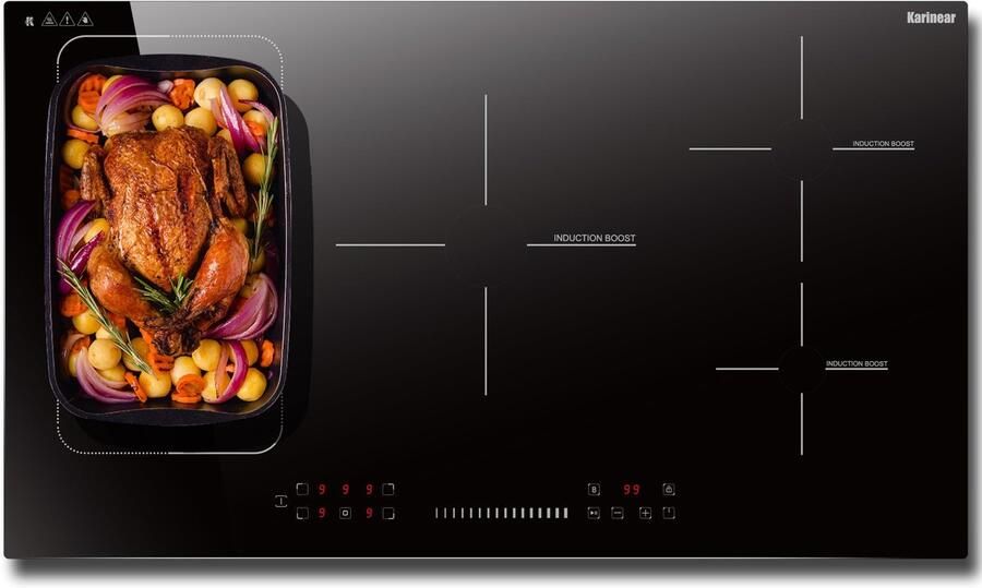SnelShoppen Inductiekookplaat 90 cm met 5 branders 7200 W Flex-zone timer booster pauzefunctie elektrische kookplaat voor keuken premium desi