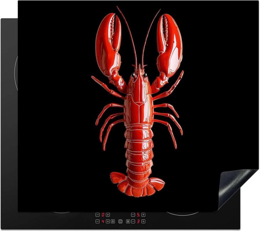 SnelShoppen Inductiekookplaat Beschermer 59x52cm Keuken Decoratie Deksel Antislip Mat voor Inductiekookplaat Kreeft Glanzend Rood Zwart