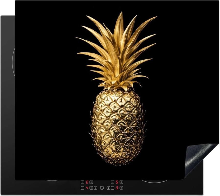 SnelShoppen Inductiekookplaat Beschermer 59x52cm Luxe Pineapple Motief in Zwart en Goud Antislip Keuken Decoratie en Kookplaat Cover