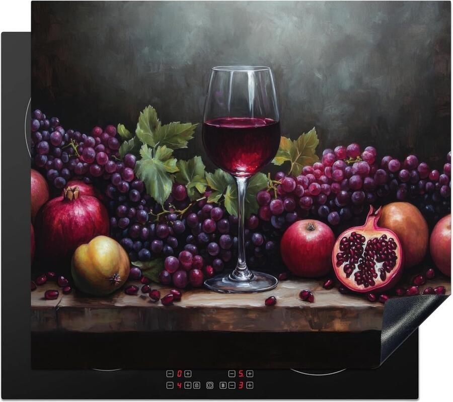 SnelShoppen Inductiekookplaat Beschermer 60x52cm Antislip Mat voor Keuken Decoratieve Kookplaat Bedekking Wijn Fruit Stilleven Ideaal voor M