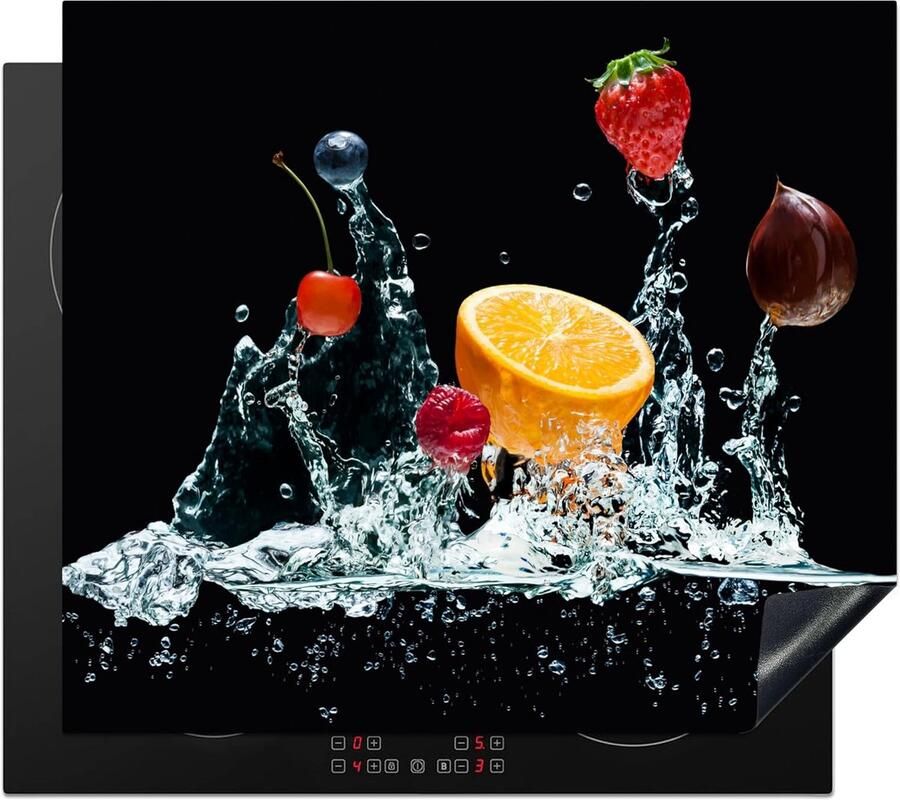 SnelShoppen Inductiekookplaat Beschermer 60x52cm Keuken Decoratie Antislip Mat Waterdicht Fruit Print Oranje Aardbei Kers Voor Inductiekookp