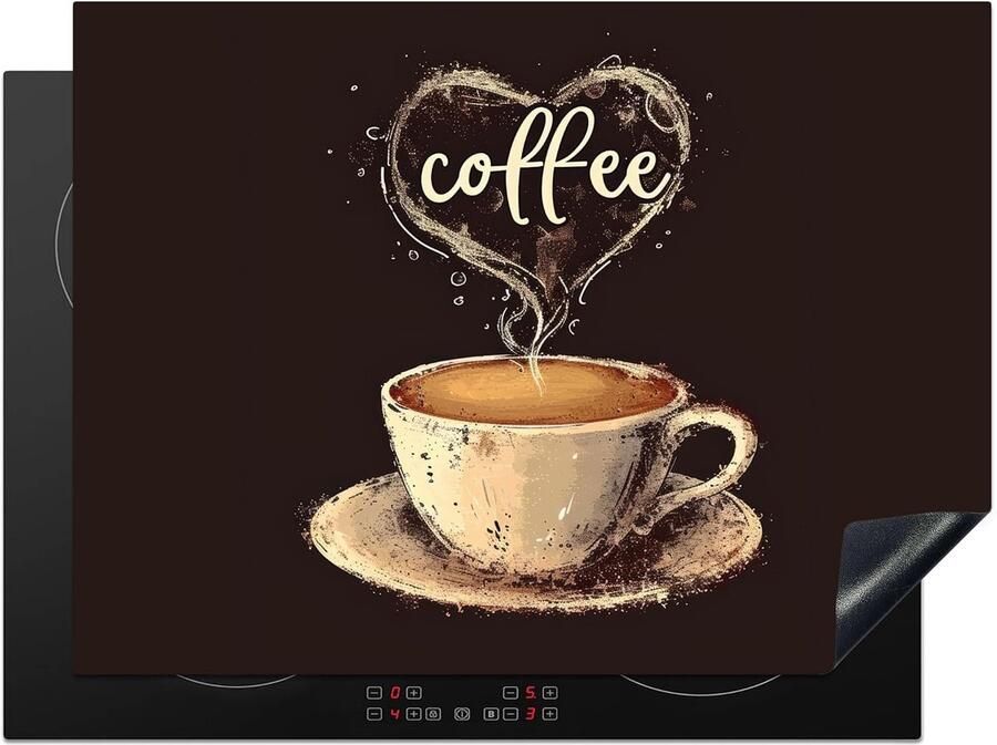 SnelShoppen Inductiekookplaat Beschermer 71x52cm Vintage Koffie Quote Hart Antislip Keuken Decoratie Dekplaat voor Inductiekookplaat