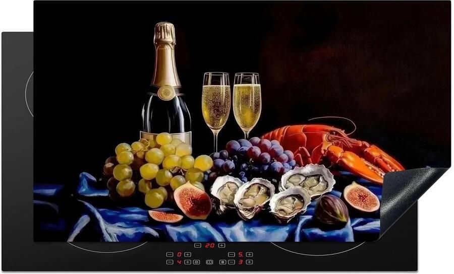 SnelShoppen Inductiekookplaat Beschermer 90x52cm Luxe Champagne Oesters Antislip Mat voor Inductiekookplaat Keuken Decoratie Perfect voor Fe