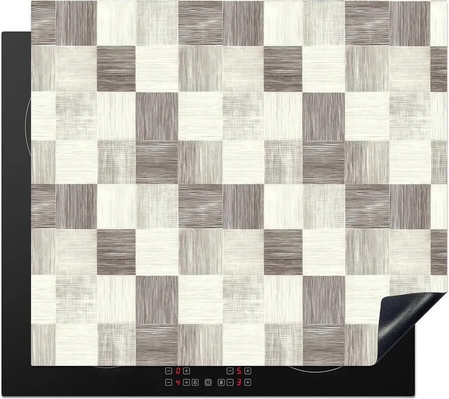SnelShoppen Inductiekookplaat Bescherming 59x52cm Antislip Mat Houtnerf Vrolijke Checkerboard Print Keuken Decoratie Ideaal voor Modern en