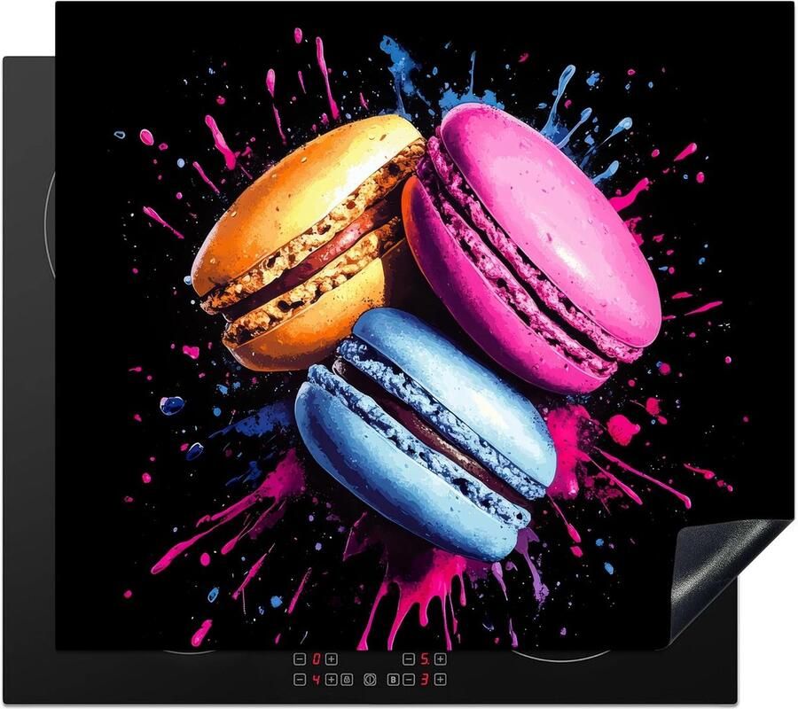 SnelShoppen Inductiekookplaat Bescherming 59x52cm Kookplaat Deksel Anti-slip Mat Macarons Design Kleurrijk en Uniek voor Keuken Decoratie
