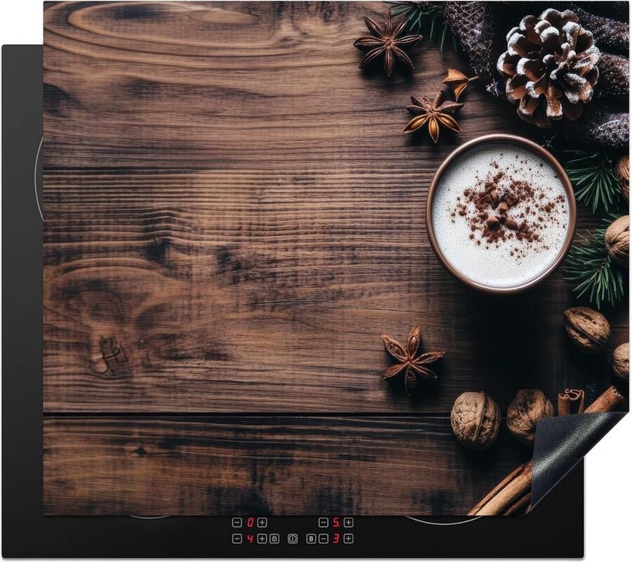 SnelShoppen Inductiekookplaat Bescherming 60x52cm Houten Dekplaat met Unieke Fotoprint Antislip Mat voor Keuken Landelijk en Warm Design Voo