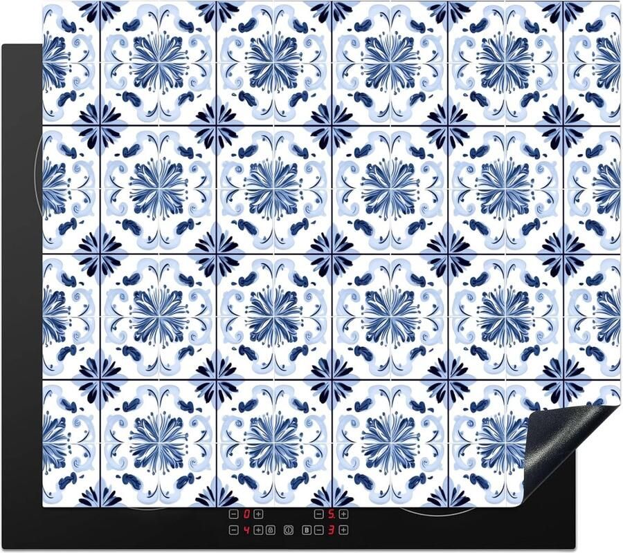 SnelShoppen Inductiekookplaat Bescherming 60x52cm Keuken Decoratie Antislip Mat Blauw Uniek Fotoprint Voor Inductiekookplaat Beschermt Teg
