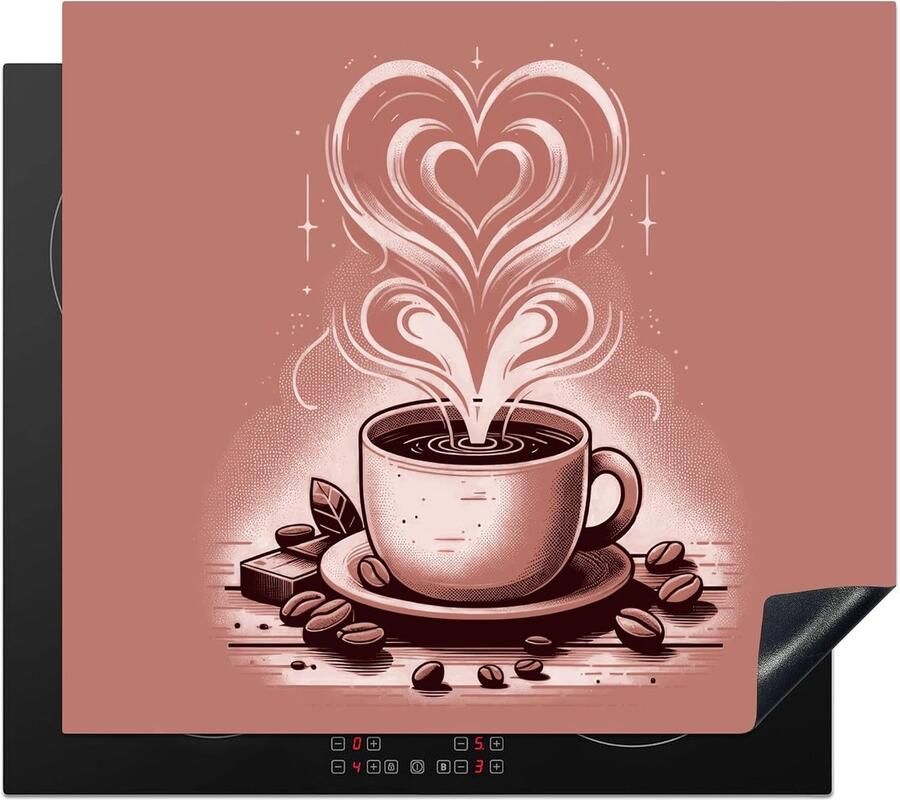 SnelShoppen Inductiekookplaat Bescherming 60x52cm Vintage Koffie Hart Koffiebonen Retro Keuken Decoratie Anti-slip Mat