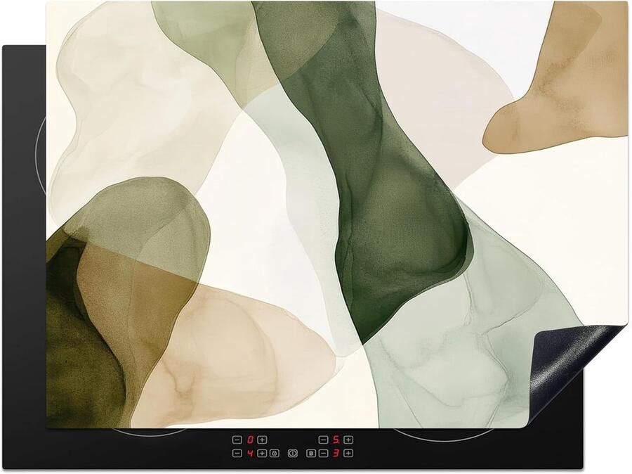 SnelShoppen Inductiekookplaat Bescherming 71x52cm Antislip Mat Keuken Decoratie Japandi Abstract Groen Stoven en Koken Ideaal voor Modern