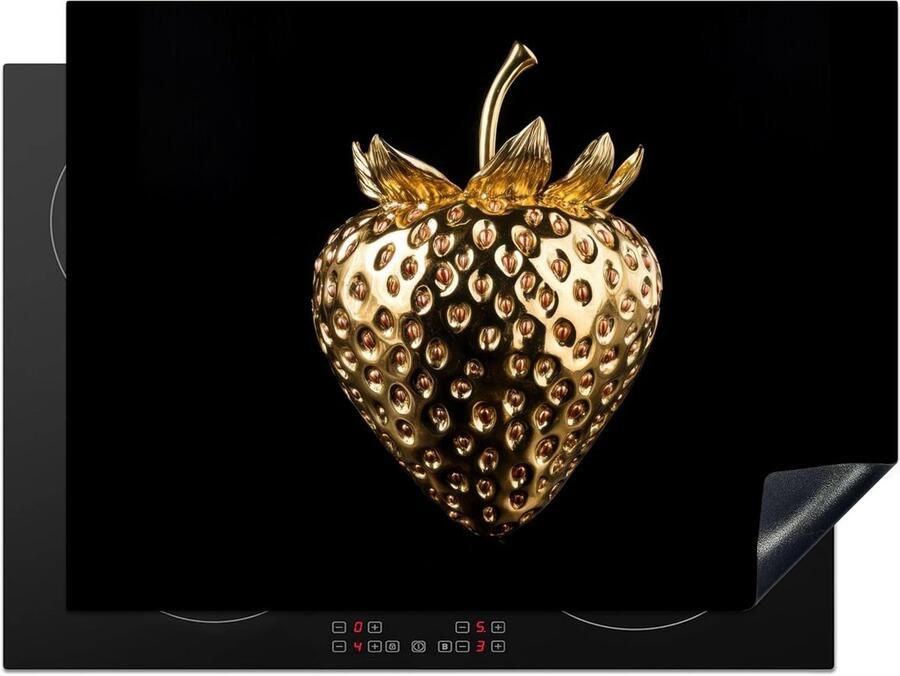 SnelShoppen Inductiekookplaat Bescherming 71x52cm Keuken Decoratie Antislip Mat Aardbeien Goud Zwart Chroom Ideaal voor Moderne en Tra