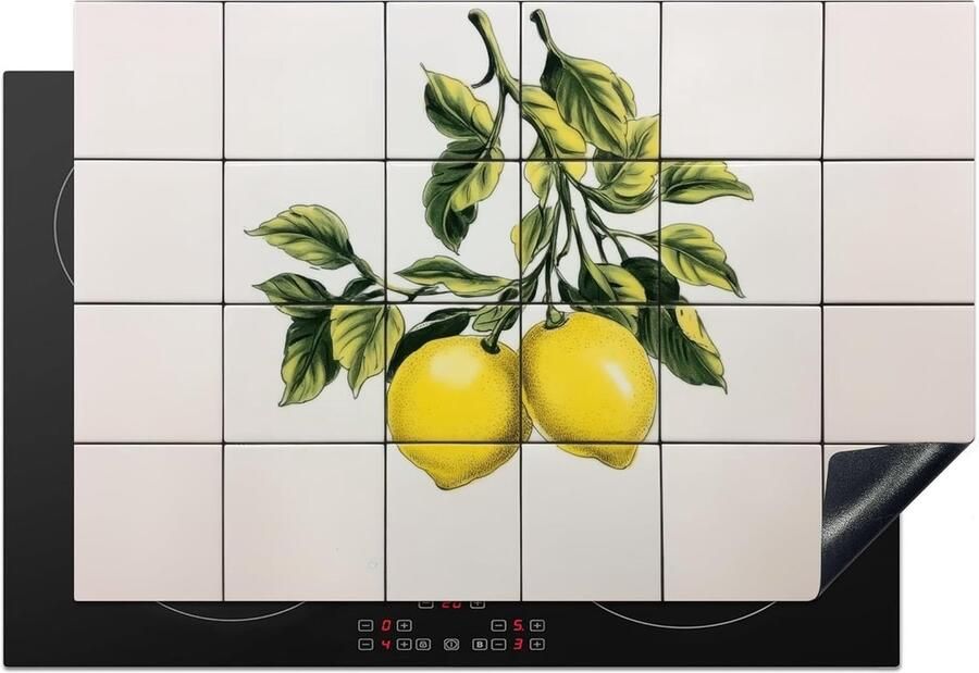 SnelShoppen Inductiekookplaat Bescherming 78x52cm Antislip Mat met Lemon Design Keuken Decoratie voor Inductiekookplaat Ceramisch Multikleur