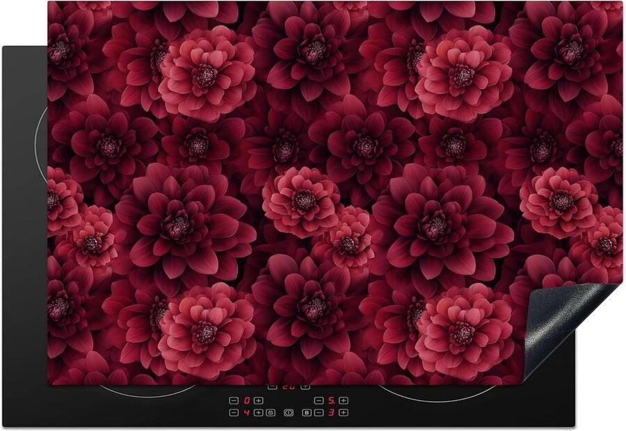 SnelShoppen Inductiekookplaat Bescherming 78x52cm Antislip Mat met Unieke Foto Print Dahlia Bloemen Keuken Decoratie Ideaal voor Modern en T