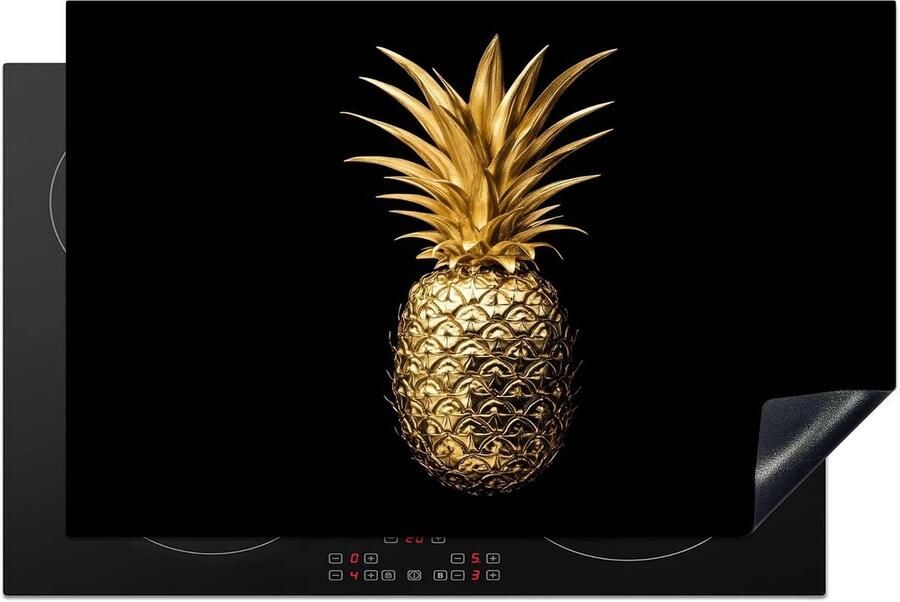SnelShoppen Inductiekookplaat Bescherming 80x52cm Anti-slip Mat Keuken Decoratie Ananas Motief Luxe Zwart en Goud Kookplaat Deksel