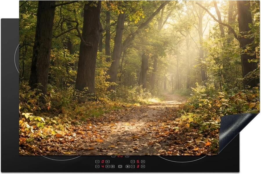SnelShoppen Inductiekookplaat Bescherming 80x52cm Keuken Decoratie Antislip Mat Zonlicht Bos Pad Bomen Ideaal voor Moderne en Traditione
