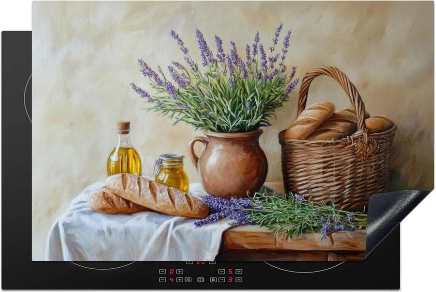 SnelShoppen Inductiekookplaat Bescherming 80x52cm Lavendel Antislip Mat Keuken Decoratie Unieke Foto Print Brood Stilleven
