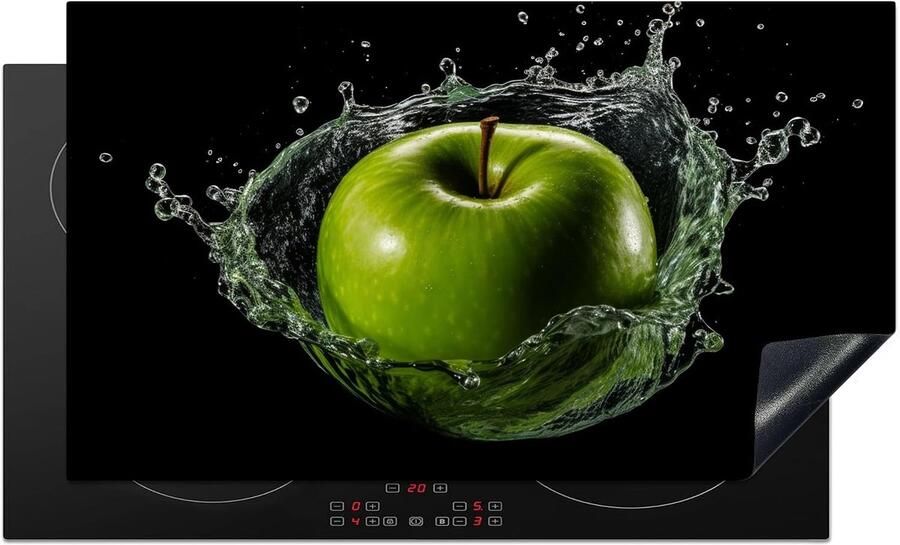 SnelShoppen Inductiekookplaat Bescherming 90x52cm Anti Slip Mat voor Inductiekookplaat Groene Appel Print Keuken Decoratie Waterbestendig