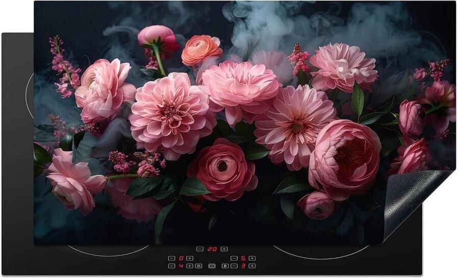 SnelShoppen Inductiekookplaat Bescherming 90x52cm Antislip Mat met Rozen Keuken Decoratie Vlekbestendig en Krasbestendig Perfect voor Modern