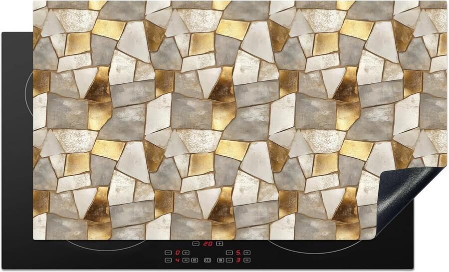 SnelShoppen Inductiekookplaat Bescherming 90x52cm Mosaïek Marmer Goud Antislip Mat Keuken Decoratie Kookplaat Deksel Perfect voor Mode