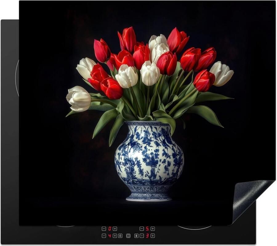 SnelShoppen Inductiekookplaat Beschermmat 58x51cm Rode Tulpen Antislip Keuken Decoratie Hittebestendige Afdekking voor Inductiekookplaat