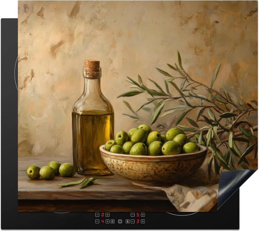 SnelShoppen Inductiekookplaat Deksel 60x52cm Vintage Olijfgroen Antislip Mat voor Inductiekookplaat Keuken Decoratie Bescherming tegen Vlekk