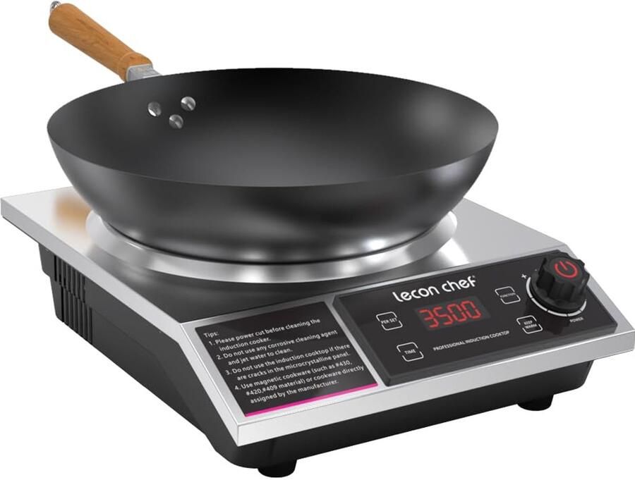SnelShoppen Inductiekookplaat met Wok 3500W Enkele Inductiekookplaat met Timer 11 Temperatuurinstellingen en 60 kg Draagkracht Ideaal voor Keuk