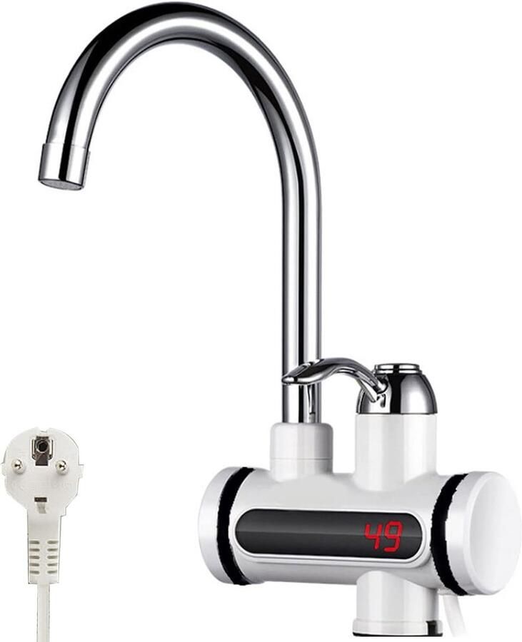 SnelShoppen Instant Hot Water Tap 230V 3000W Elektrische Waterverhitter met LED Display 360° Draaiend RVS Koken Water Kraan voor Keuken en Badkamer