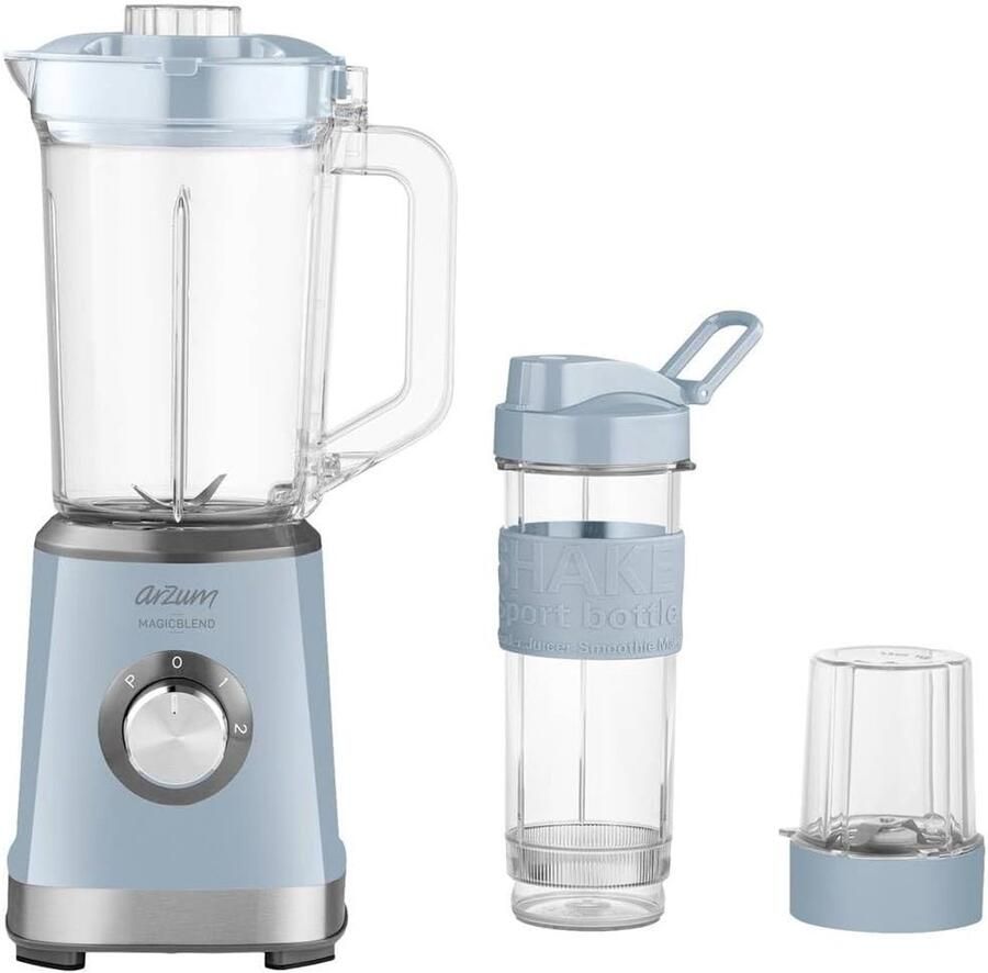 SnelShoppen Jug Blender 500W Roestvrij Staal 1200ml IJs Crusher 2 Snelheden Ideaal voor Keuken Smoothies Soepen en Meer (Blauw)