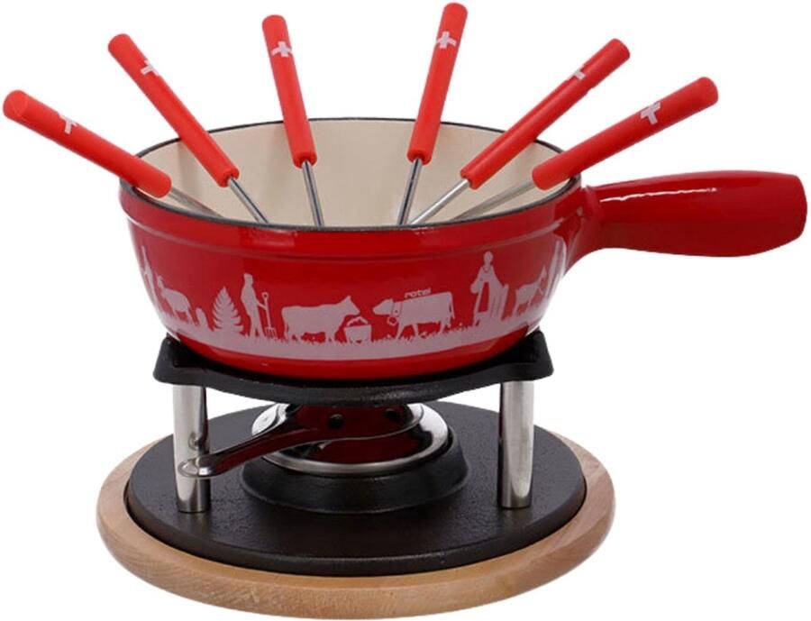 SnelShoppen Kaasfondueset 2L voor 6 Personen Traditionele Zwitserse Fondue Gegoten Aluminium Hout en Kunststof Ideaal voor Feest Keuken en Tuin