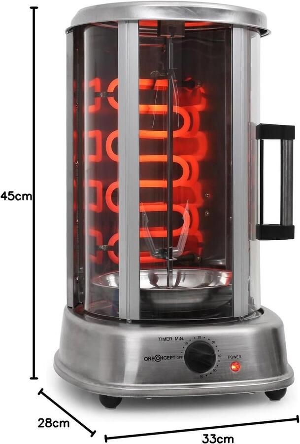 SnelShoppen Kebabgrill Verticaal Grill 1500W RVS met Spies Set Voor Thuis Glazen Schuifdeur Cool-Touch Gyrosgrill Shawarma Grill Rotisserie