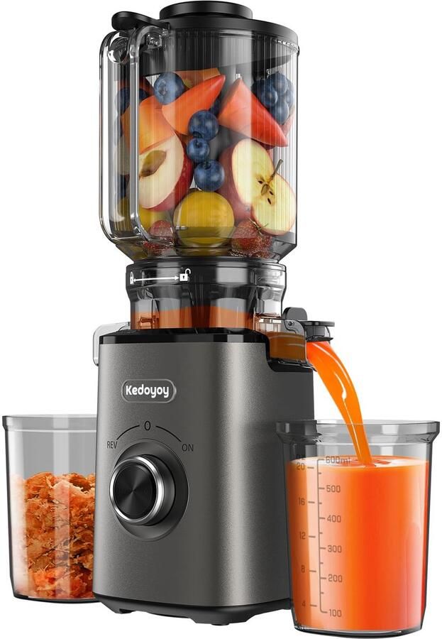 SnelShoppen Kedoyoy Sapcentrifuge voor Groenten en Fruit Testwinnaar Slow Juicer met 130 mm XL-vulschacht 600 ml Sapreservoir Elektrische Juicer