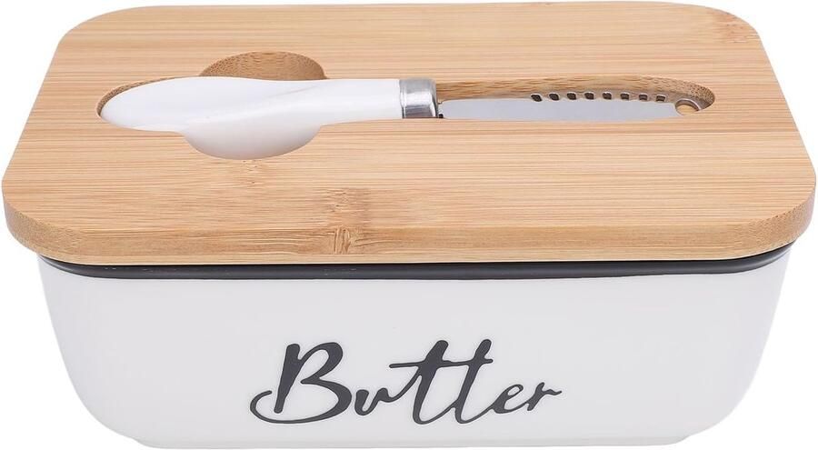 SnelShoppen Keramische Boterhouder 500 Ml met Multifunctioneel Mes voor Boter Noten en Kaas Wit Perfect voor Keuken en Feestelijkheden