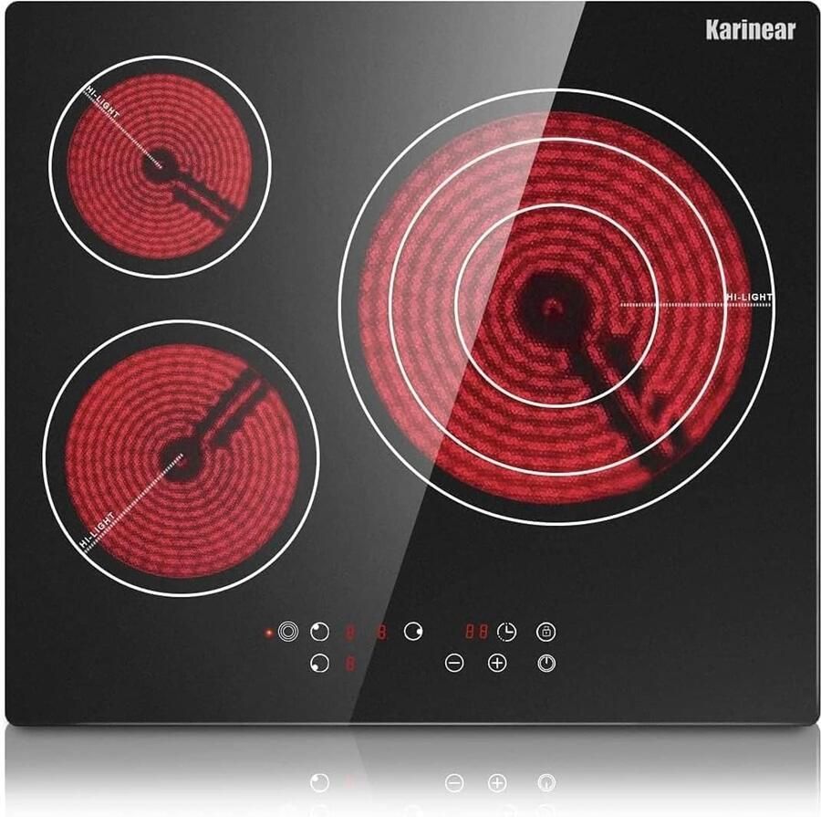 SnelShoppen Keramische inbouw kookplaat 3 kookplaten 60 cm met 9-snelheden warmte tiptoetsbediening timer kinderslot oververhittingsbeveiliging