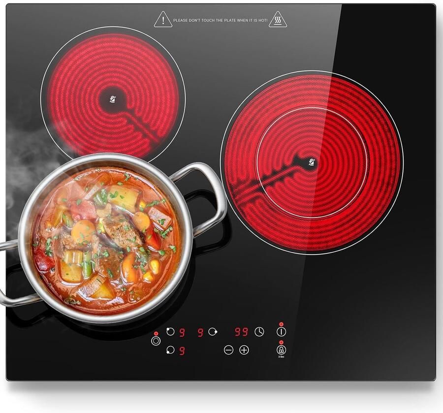 SnelShoppen Keramische kookplaat 3 platen inbouw 5400W met touch-bediening 9 standen 1-99 min timer voor alle pannen ideaal voor keuken koken