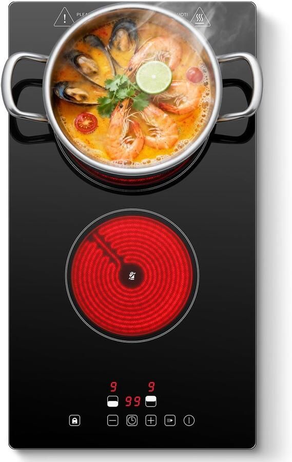 SnelShoppen Keramische Kookplaat 30 cm 2 Kookzones Elektrische Inbouwkookplaat met Touch-bediening 3000 W 9 Vermogensniveaus Automatische Uitsc