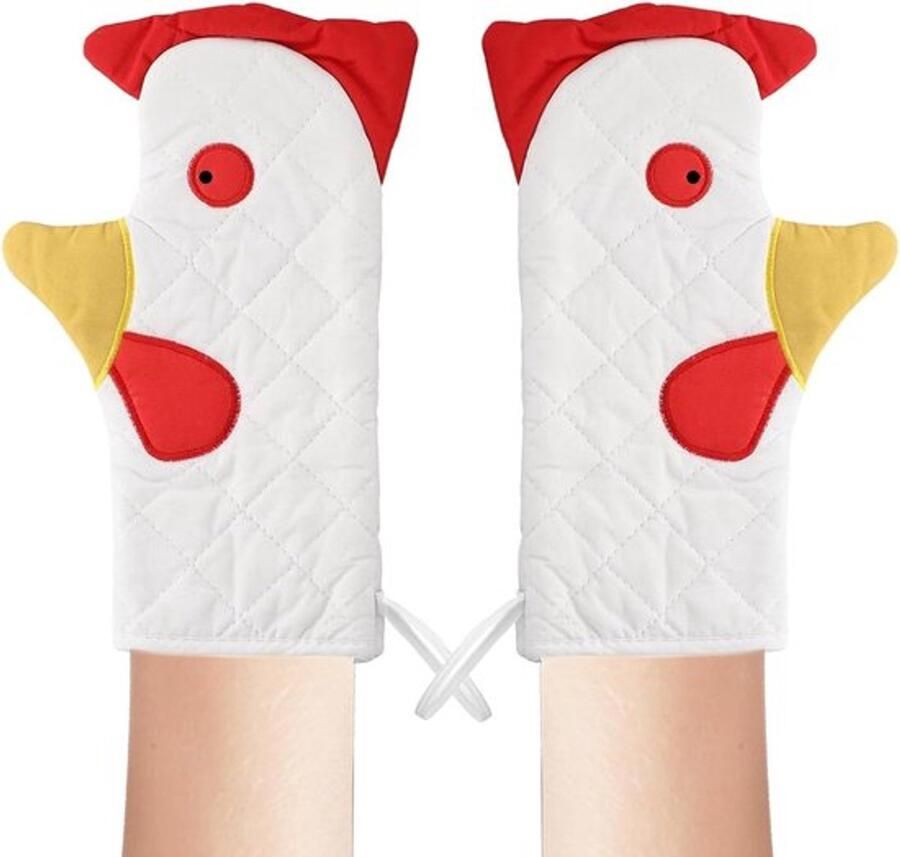 SnelShoppen Keukenhandschoenen Oven 1 Paar Dubbel Laags Warmtebestendig Handbescherming met Haan Vorm en Band voor Oven Magnetron en Grill One Siz