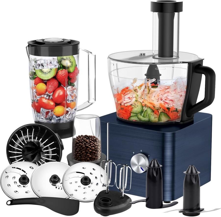 SnelShoppen Keukenmachine 1100W Foodprocessor met 3 2L Mengkom Deegkneder Hakmolen en 1 5L Mixer in Donkerblauw Ideaal voor Koken en Bakken in d