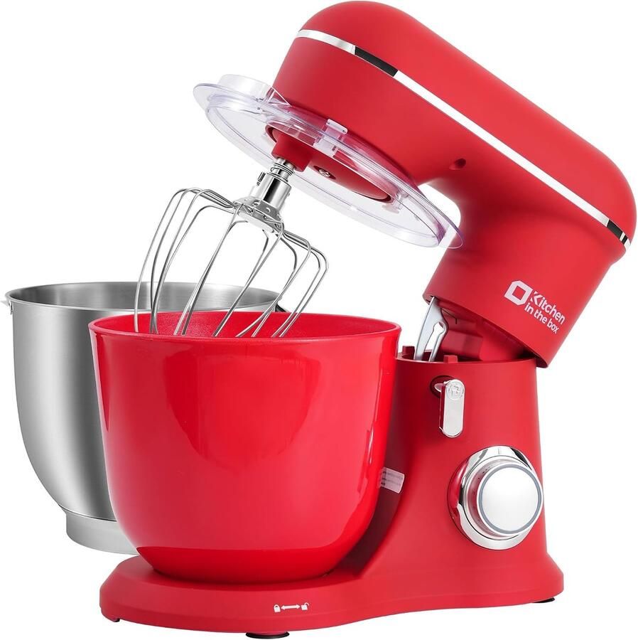 SnelShoppen Keukenmachine 1300W met 10 Snelheden 4.5L & 5L Mengkommen Elektrische Stand Mixer met Klopper Mixer en Deeghaak (Rood)
