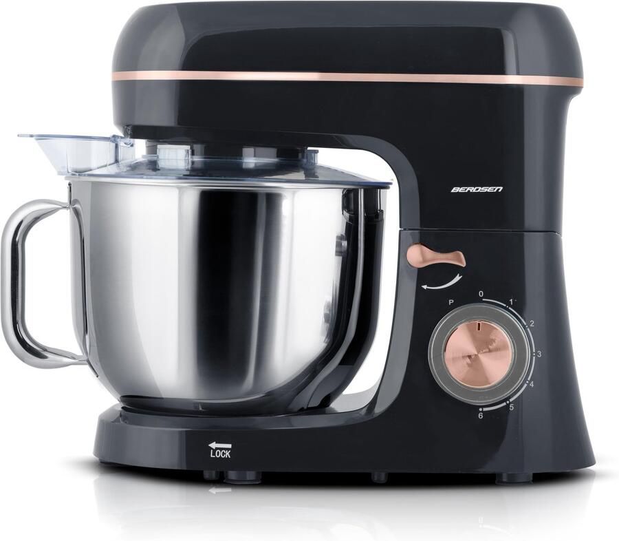 SnelShoppen Keukenmachine 1400W Multifunctionele mixer met roestvrijstalen kom 6L 6 snelheden Zwart Goud Perfect voor koken en bakken