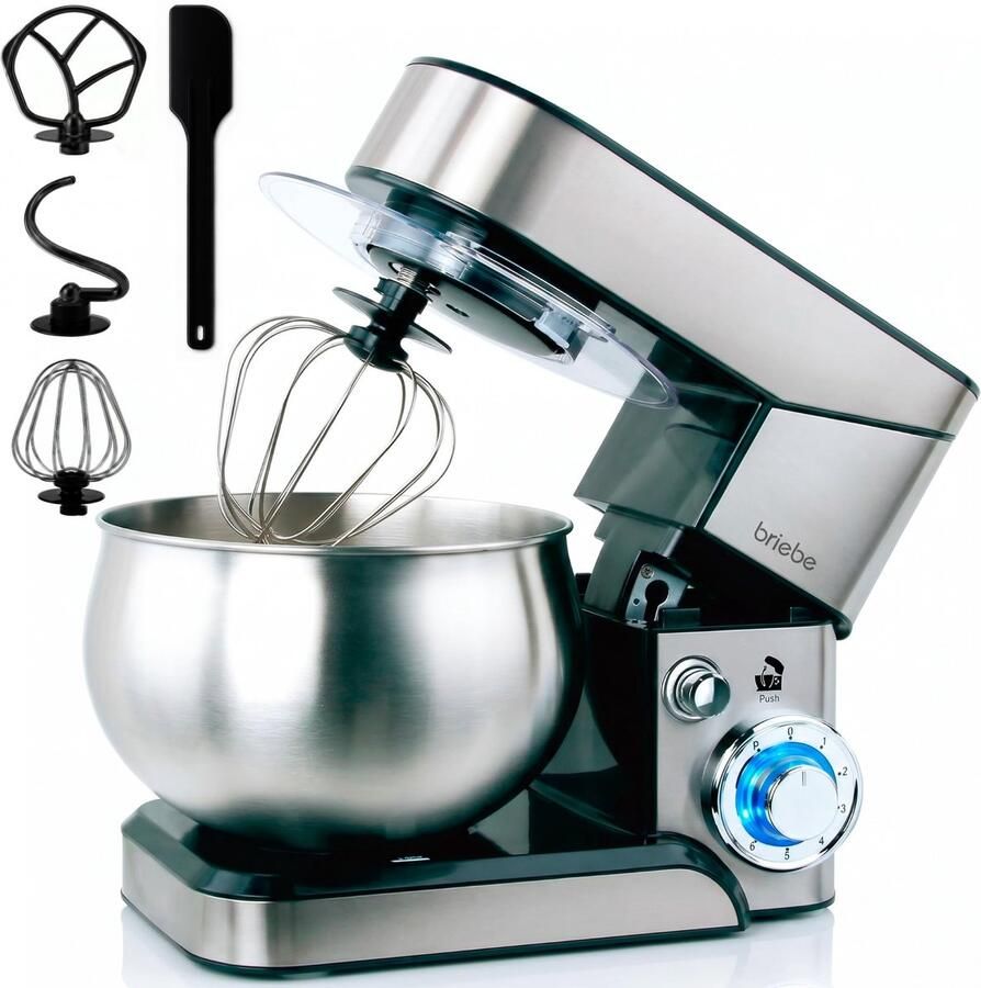 SnelShoppen Keukenmachine 1800 W Max Professionele Kneedmachine met Orbitale Beweging 5 L 6 Snelheden + Pulsfunctie Roestvrij Staal Garde Deeg