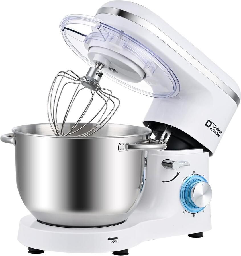 SnelShoppen Keukenmachine 6 2 L Staande Mixer 1400W Deegmixer met Planetaire Mengtechniek Menghaak Deeghaak Garde Wit Perfect voor Keuken B