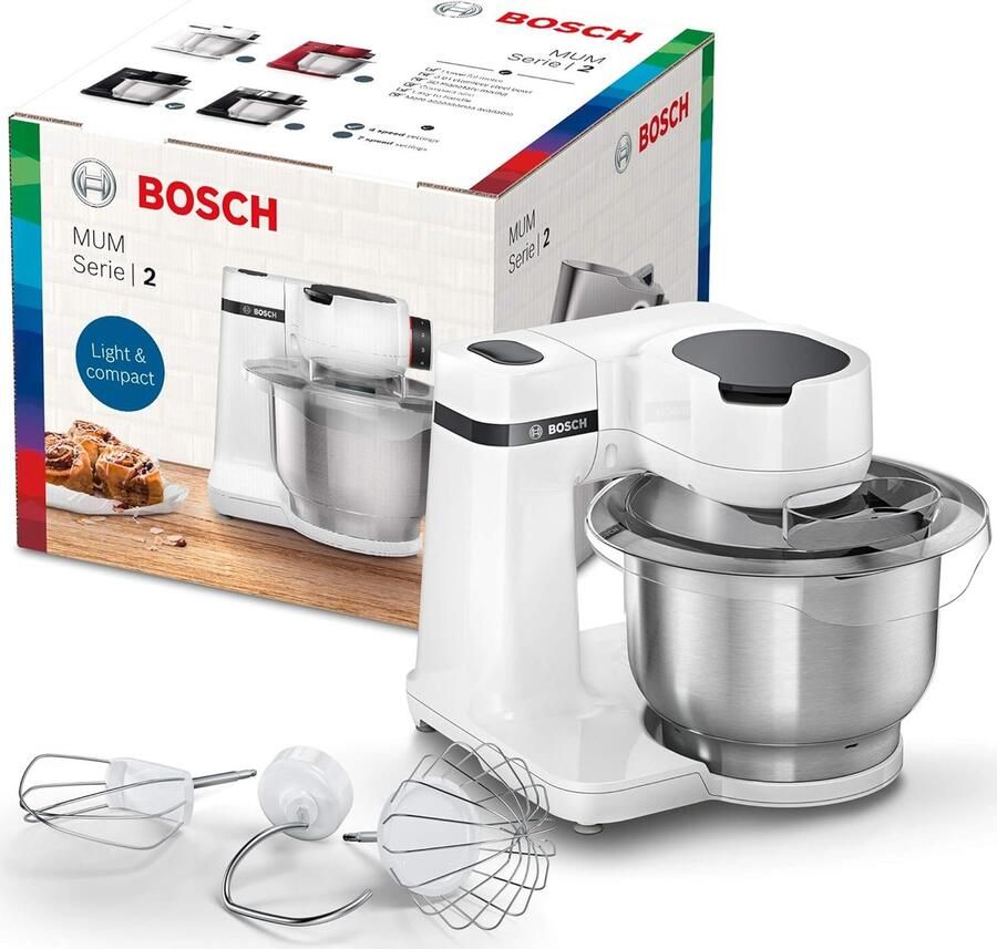 SnelShoppen Keukenmachine 700W 4 Snelheidsstanden 3 8L Roestvrijstalen Kom Garde Kneedhaak Ideaal voor Beginners in Bakken Wit