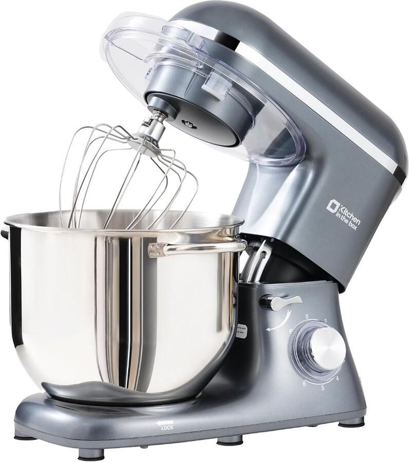 SnelShoppen Keukenmachine 7.5 L Foodprocessor 1400W – Standmixer met Planeetmixtechnologie Kneedhaak Klopper RVS Grijs Ideaal voor Taart Brood