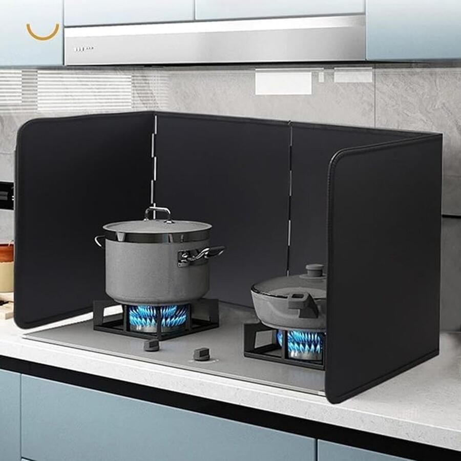 SnelShoppen Keukenspatscherm 4-zijdig Opvouwbaar Anti-aanbaklaag Verzinkt 76 x 30 x 30 cm Zwart Voor Fornuis Pan Muur Keuken Veiligheid Koken